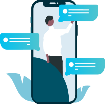 Imagem ilustrativa de um celular e mensagens de troca de conversa